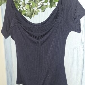 SHEIN Black Ribbed Women's Blouse